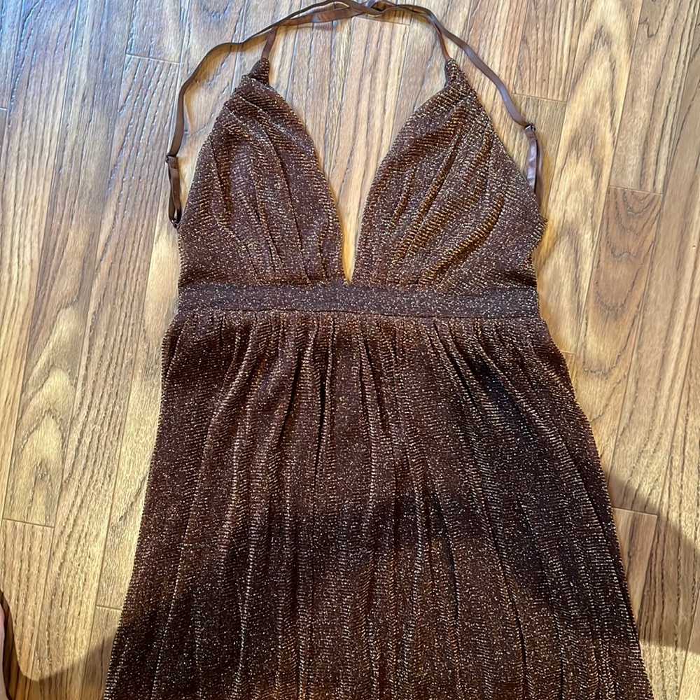 Gold and brown metallic maxi dress